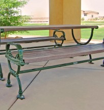 table and backless bench with ductile iron end frames