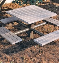 recycled plastic table with attached seating
