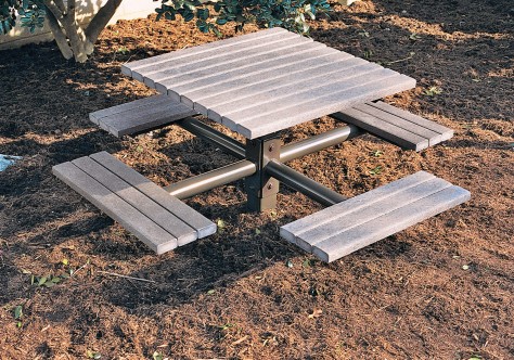 recycled plastic table with attached seating