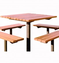 wood table with benches