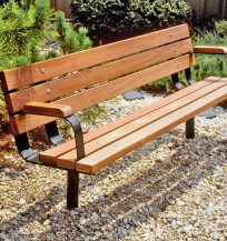 wood bench with armrests