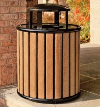 litter receptacle with recycled plastic slats