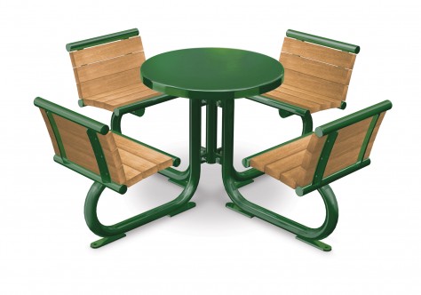 F-3040 round table with attached wood seating