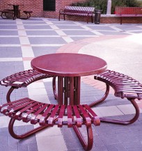 recycled steel table with seats