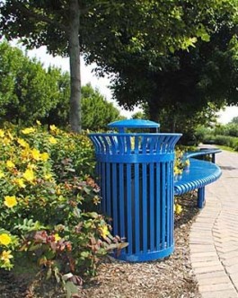 litter receptacle with curved bench