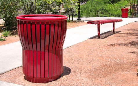 backless bench and litter receptacle