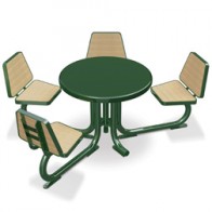 round steel table with attached seating