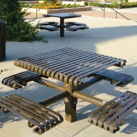 recycled steel table with seating